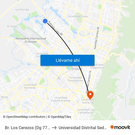 Br. Los Cerezos (Dg 77b - Kr 119a) to Universidad Distrital Sede Macarena B map