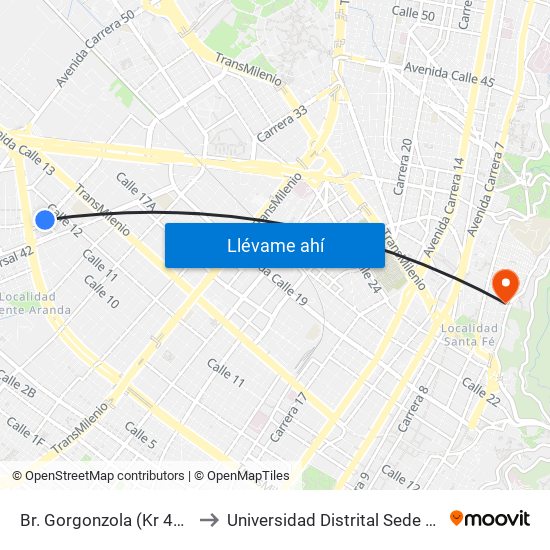 Br. Gorgonzola (Kr 43 - Cl 10a) to Universidad Distrital Sede Macarena B map