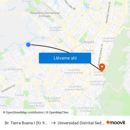 Br. Tierra Buena I (Kr 99a - Cl 26 Sur) to Universidad Distrital Sede Macarena B map