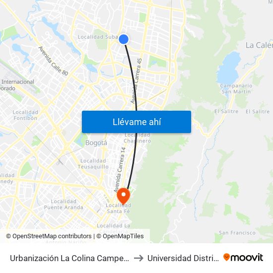Urbanización La Colina Campestre II Sector (Av. Villas - Cl 137a) to Universidad Distrital Sede Macarena B map