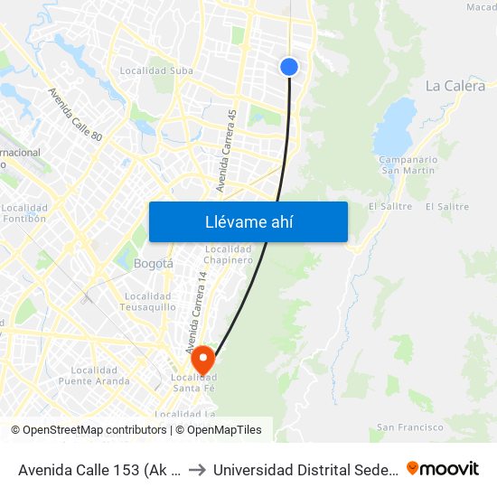 Avenida Calle 153 (Ak 9 - Ac 153) to Universidad Distrital Sede Macarena B map