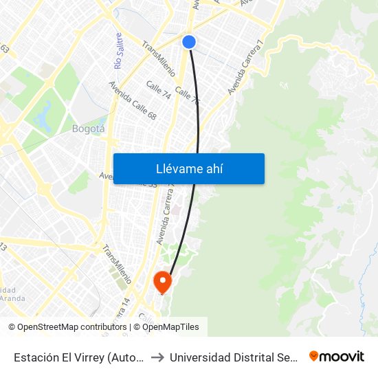 Estación El Virrey (Auto Norte - Cl 88) to Universidad Distrital Sede Macarena B map