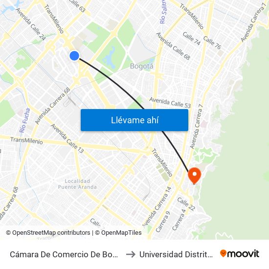 Cámara De Comercio De Bogotá - Salitre (Ac 26 - Kr 69) to Universidad Distrital Sede Macarena B map