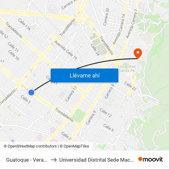Guatoque - Veraguas to Universidad Distrital Sede Macarena B map
