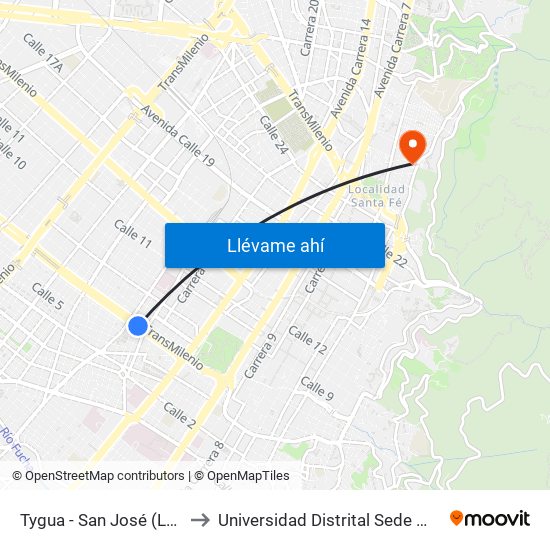 Tygua - San José (Lado Sur) to Universidad Distrital Sede Macarena B map