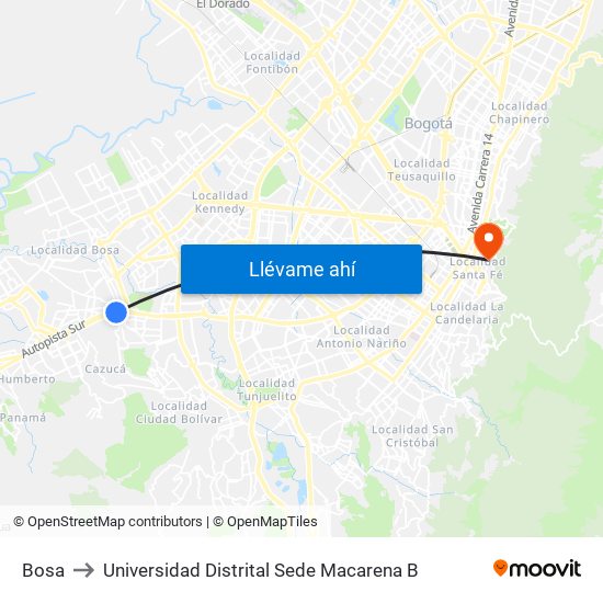 Bosa to Universidad Distrital Sede Macarena B map