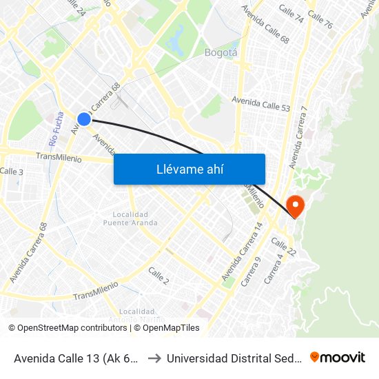 Avenida Calle 13 (Ak 68 - Ac 13) (A) to Universidad Distrital Sede Macarena B map