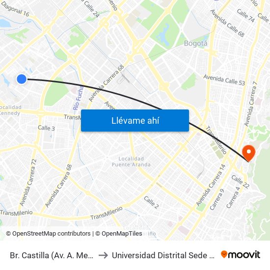 Br. Castilla (Av. A. Mejía - Cl 8c) to Universidad Distrital Sede Macarena B map