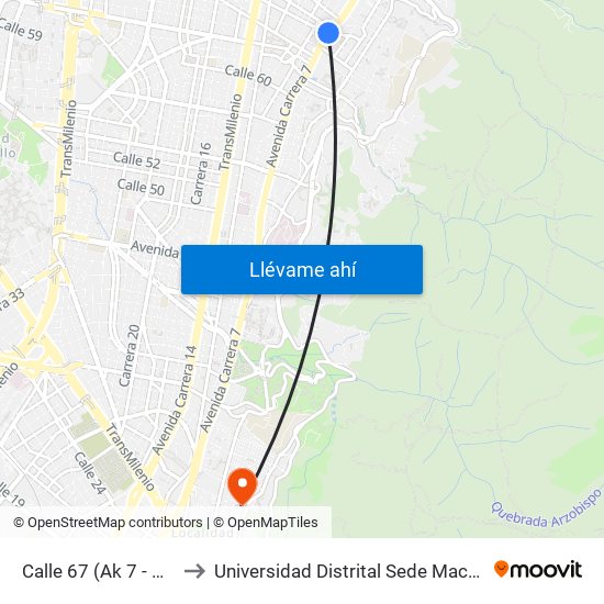 Calle 67 (Ak 7 - Cl 66) to Universidad Distrital Sede Macarena B map