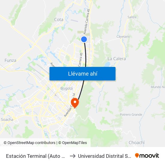 Estación Terminal (Auto Norte - Cl 191) (A) to Universidad Distrital Sede Macarena B map