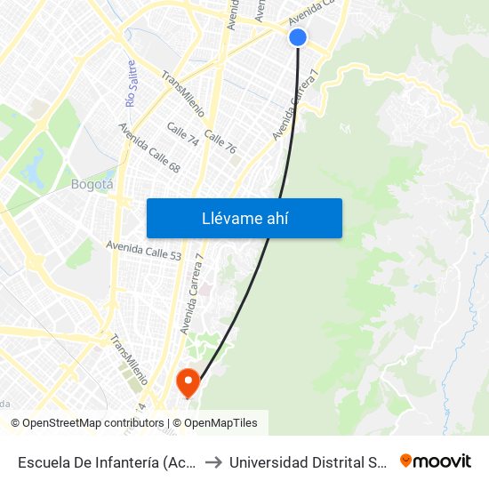 Escuela De Infantería (Ac 100 - Kr 11a) (B) to Universidad Distrital Sede Macarena B map