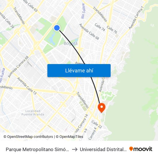 Parque Metropolitano Simón Bolívar (Ac 63 - Ak 68) to Universidad Distrital Sede Macarena B map