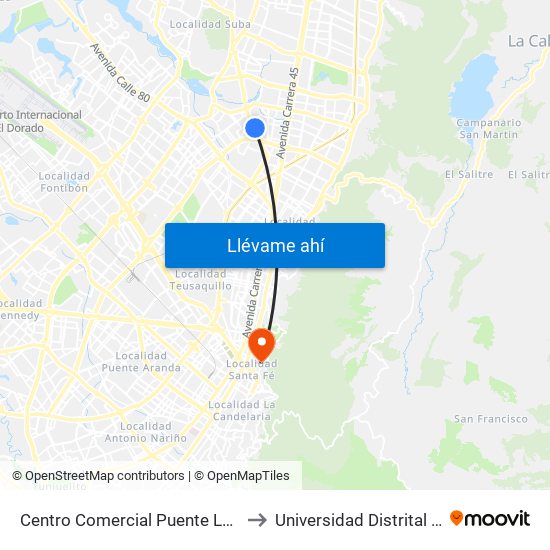Centro Comercial Puente Largo (Av. Suba - Cl 106) to Universidad Distrital Sede Macarena B map