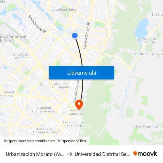 Urbanización Morato (Av. Suba - Cl 115) to Universidad Distrital Sede Macarena B map