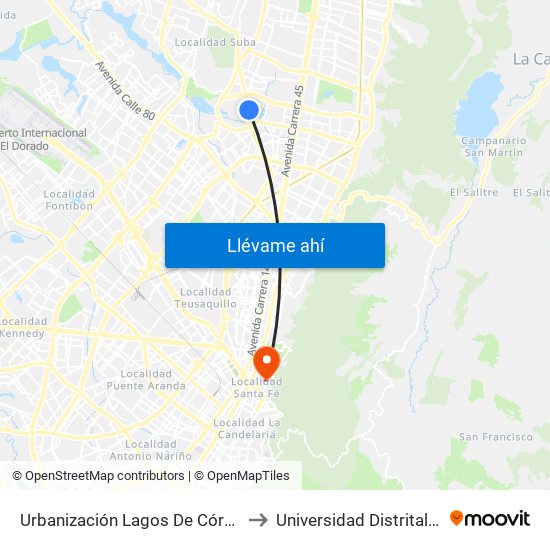 Urbanización Lagos De Córdoba (Av. Suba - Cl 120) to Universidad Distrital Sede Macarena B map