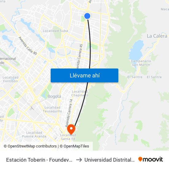 Estación Toberín - Foundever (Auto Norte - Cl 164) to Universidad Distrital Sede Macarena B map