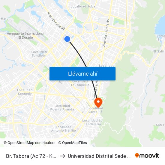 Br. Tabora (Ac 72 - Kr 77a) (A) to Universidad Distrital Sede Macarena B map