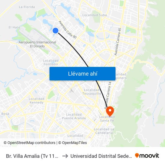 Br. Villa Amalia (Tv 110g - Cl 71c) to Universidad Distrital Sede Macarena B map