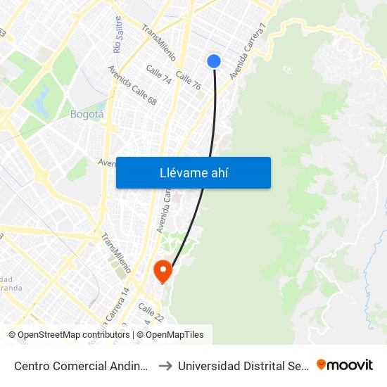 Centro Comercial Andino (Ac 82 - Kr 12) to Universidad Distrital Sede Macarena B map