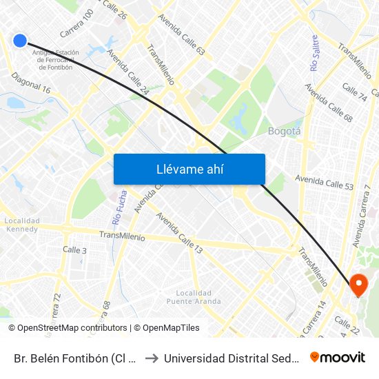 Br. Belén Fontibón (Cl 17 - Ak 106) to Universidad Distrital Sede Macarena B map