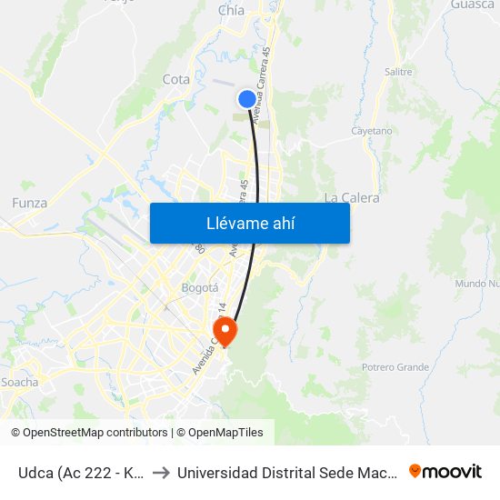 Udca (Ac 222 - Kr 55) to Universidad Distrital Sede Macarena B map