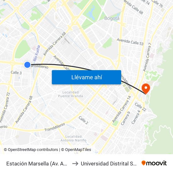 Estación Marsella (Av. Américas - Kr 69b) to Universidad Distrital Sede Macarena B map