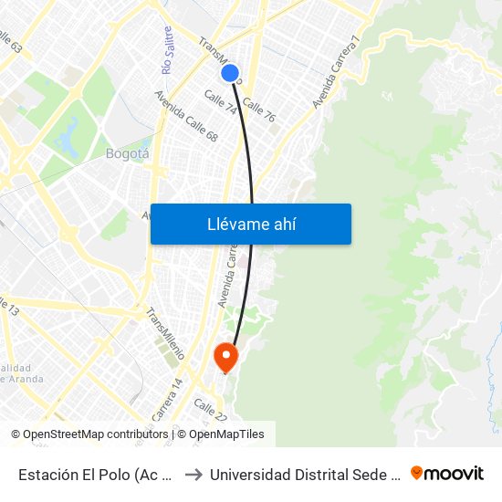 Estación El Polo (Ac 80 - Kr 27) to Universidad Distrital Sede Macarena B map