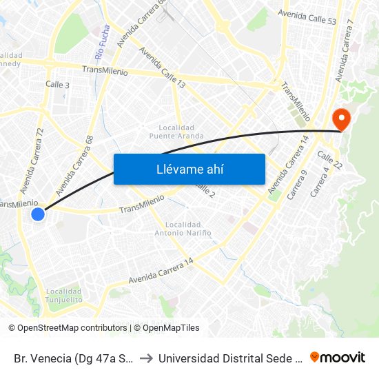 Br. Venecia (Dg 47a Sur - Kr 53) to Universidad Distrital Sede Macarena B map