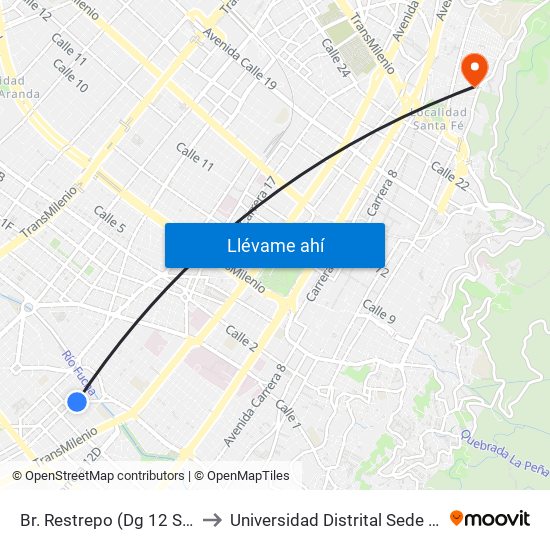 Br. Restrepo (Dg 12 Sur - Kr 17) to Universidad Distrital Sede Macarena B map