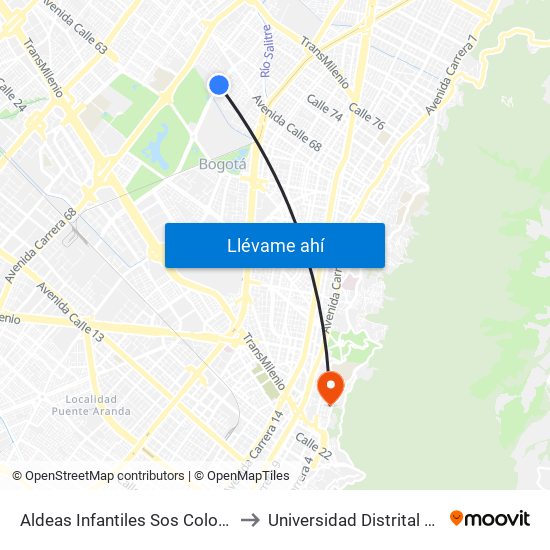 Aldeas Infantiles Sos Colombia (Ak 60 - Ac 64) to Universidad Distrital Sede Macarena B map