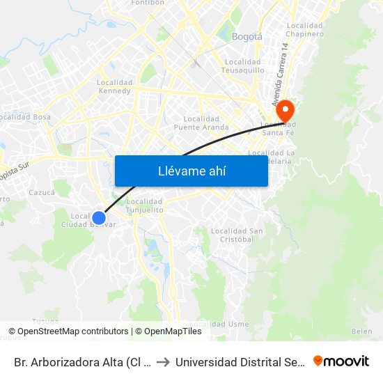 Br. Arborizadora Alta (Cl 69j Sur - Kr 32) to Universidad Distrital Sede Macarena B map