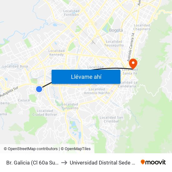 Br. Galicia (Cl 60a Sur - Kr 72) to Universidad Distrital Sede Macarena B map