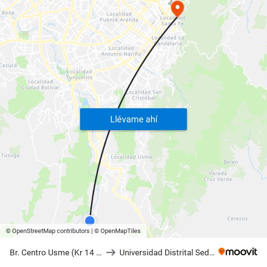 Br. Centro Usme (Kr 14 - Cl 138a Sur) to Universidad Distrital Sede Macarena B map