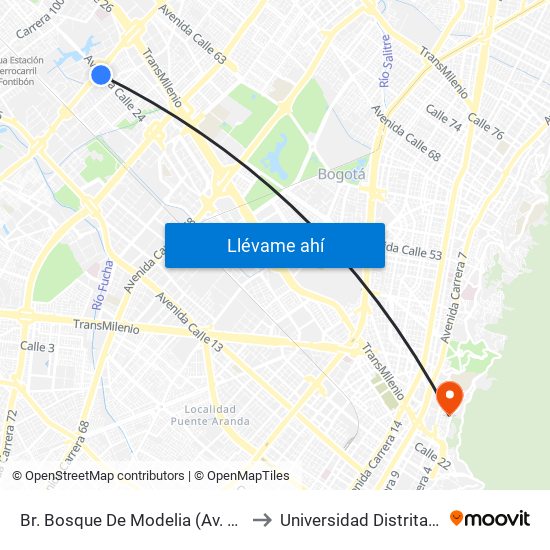 Br. Bosque De Modelia (Av. Esperanza - Av. C. De Cali) to Universidad Distrital Sede Macarena B map