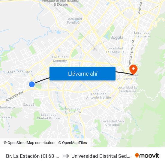 Br. La Estación (Cl 63 Sur - Kr 78c) to Universidad Distrital Sede Macarena B map