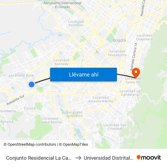 Conjunto Residencial La Capilla (Cl 63 Sur - Kr 79b) to Universidad Distrital Sede Macarena B map