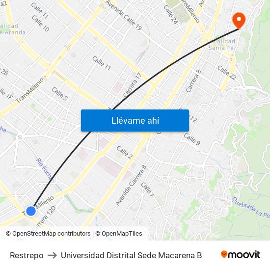 Restrepo to Universidad Distrital Sede Macarena B map