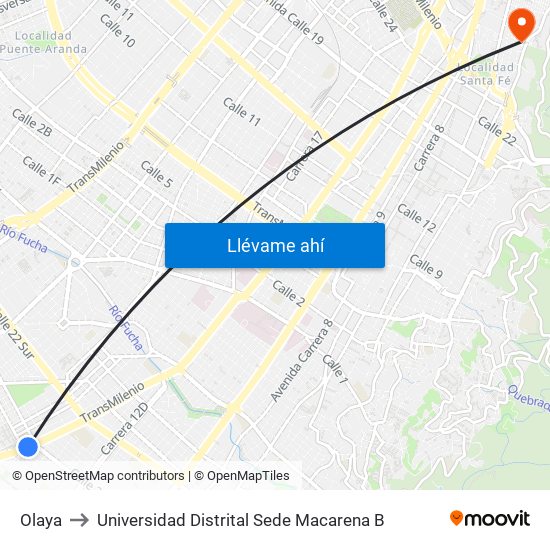 Olaya to Universidad Distrital Sede Macarena B map