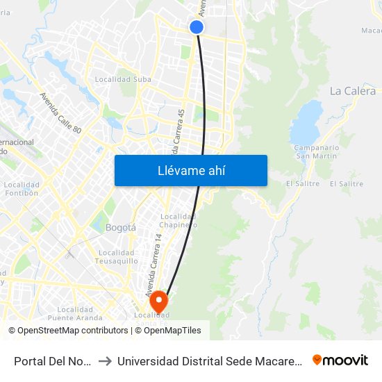 Portal Del Norte to Universidad Distrital Sede Macarena B map