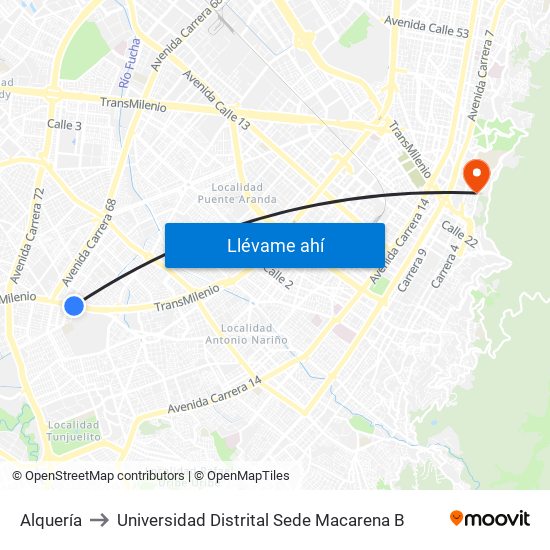 Alquería to Universidad Distrital Sede Macarena B map