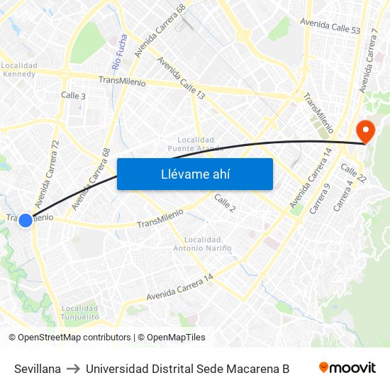 Sevillana to Universidad Distrital Sede Macarena B map