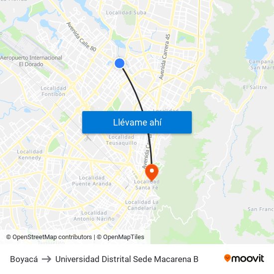 Boyacá to Universidad Distrital Sede Macarena B map