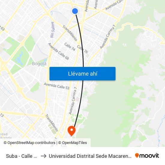 Suba - Calle 95 to Universidad Distrital Sede Macarena B map