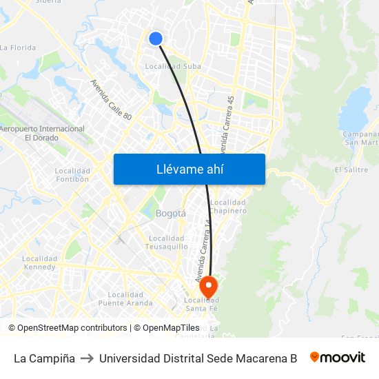 La Campiña to Universidad Distrital Sede Macarena B map