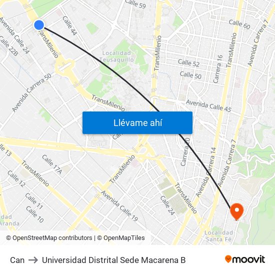 Can to Universidad Distrital Sede Macarena B map