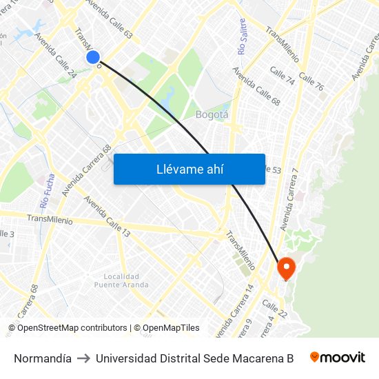 Normandía to Universidad Distrital Sede Macarena B map