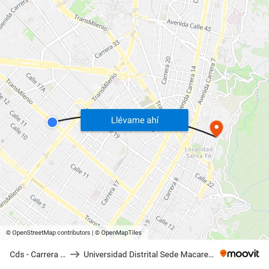 Cds - Carrera 32 to Universidad Distrital Sede Macarena B map