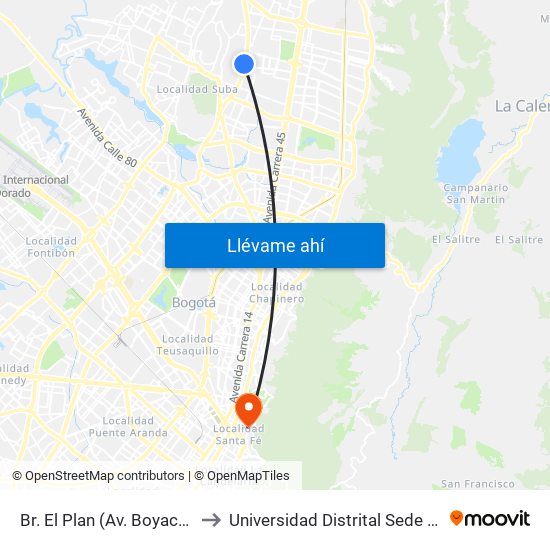 Br. El Plan (Av. Boyacá - Cl 147) to Universidad Distrital Sede Macarena B map