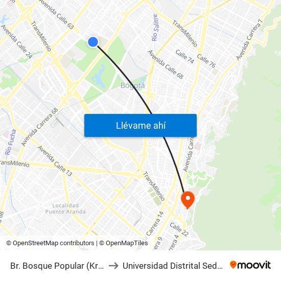 Br. Bosque Popular (Kr 69 - Cl 63a) to Universidad Distrital Sede Macarena B map