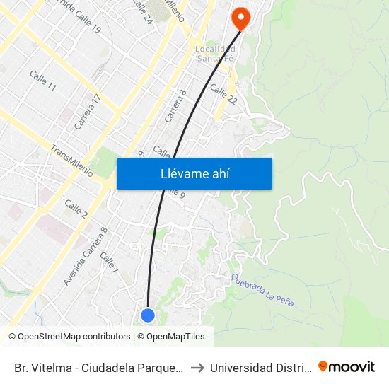 Br. Vitelma - Ciudadela Parque De La Roca (Cl 3 Sur - Kr 4a Este) to Universidad Distrital Sede Macarena B map